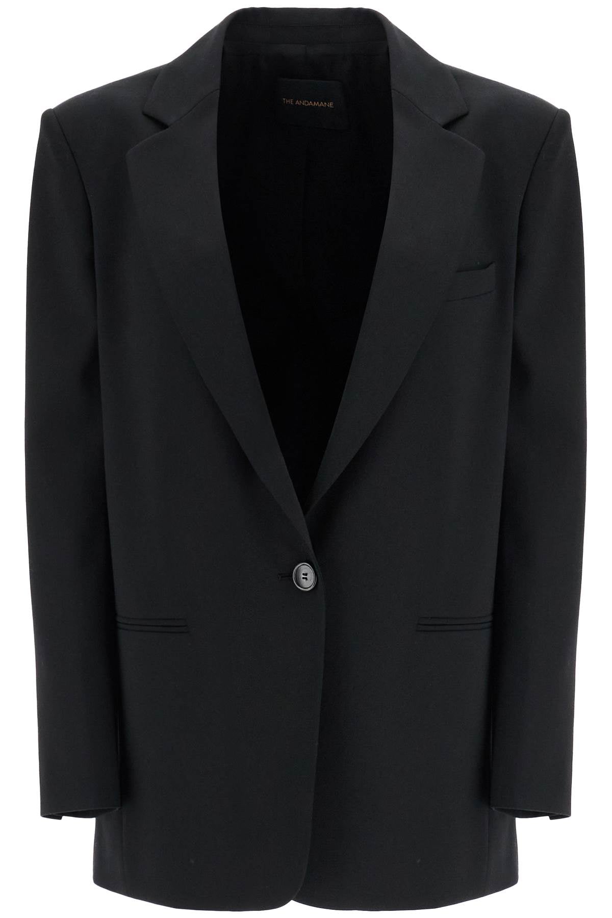 Blazer In Poliestere E Lana Nero Oversize Monopetto Con Scollo A V  - Black