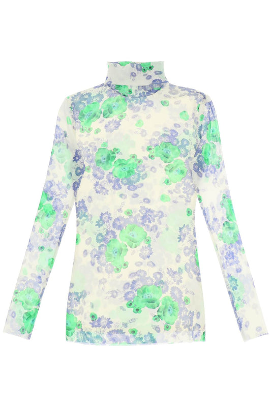 Long-sleeved Top In Mesh With Floral Pattern  - White