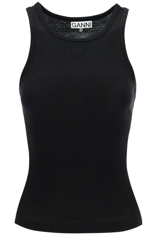 Ribbed Tank Top With Spaghetti  - Black