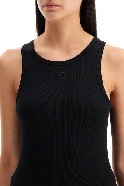 Ribbed Tank Top With Spaghetti  - Black