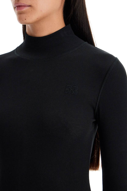 Long-sleeved Ribbed Top  - Black