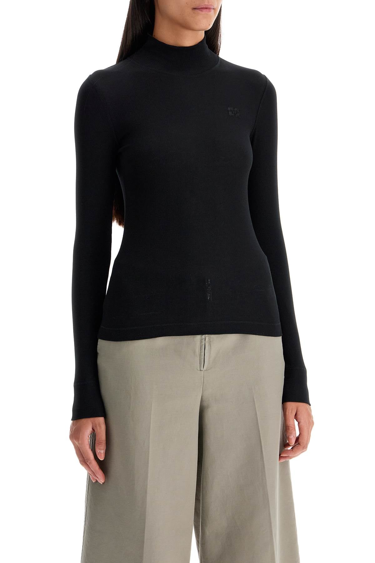 Long-sleeved Ribbed Top  - Black