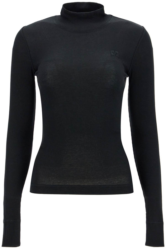 Long-sleeved Ribbed Top  - Black