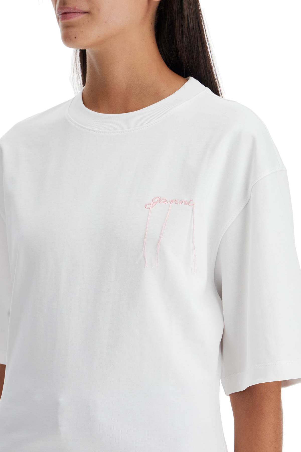 T-shirt With Frayed Embroidery  - White