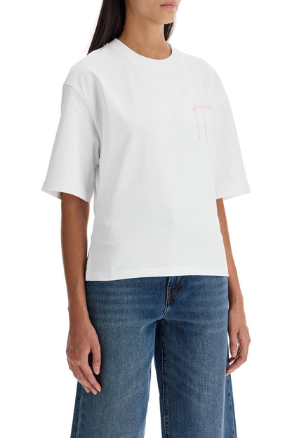 T-shirt With Frayed Embroidery  - White