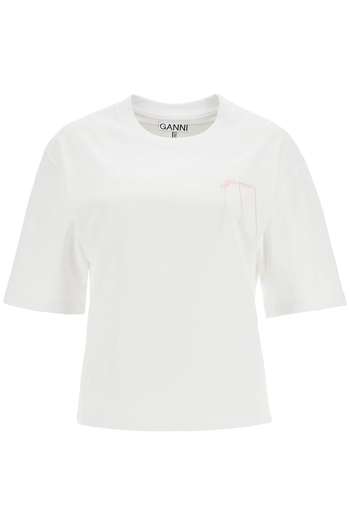 T-shirt With Frayed Embroidery  - White