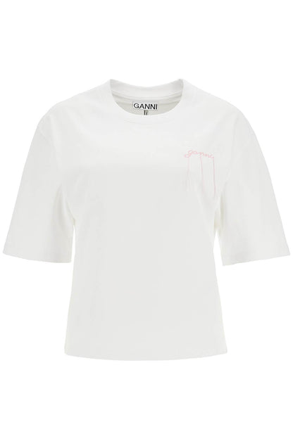 T-shirt With Frayed Embroidery  - White