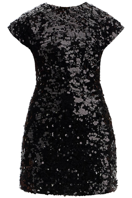 Velvet And Sequin Mini Dress  - Black