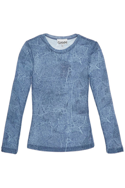 Long-sleeved Denim Effect Top For  - Blue