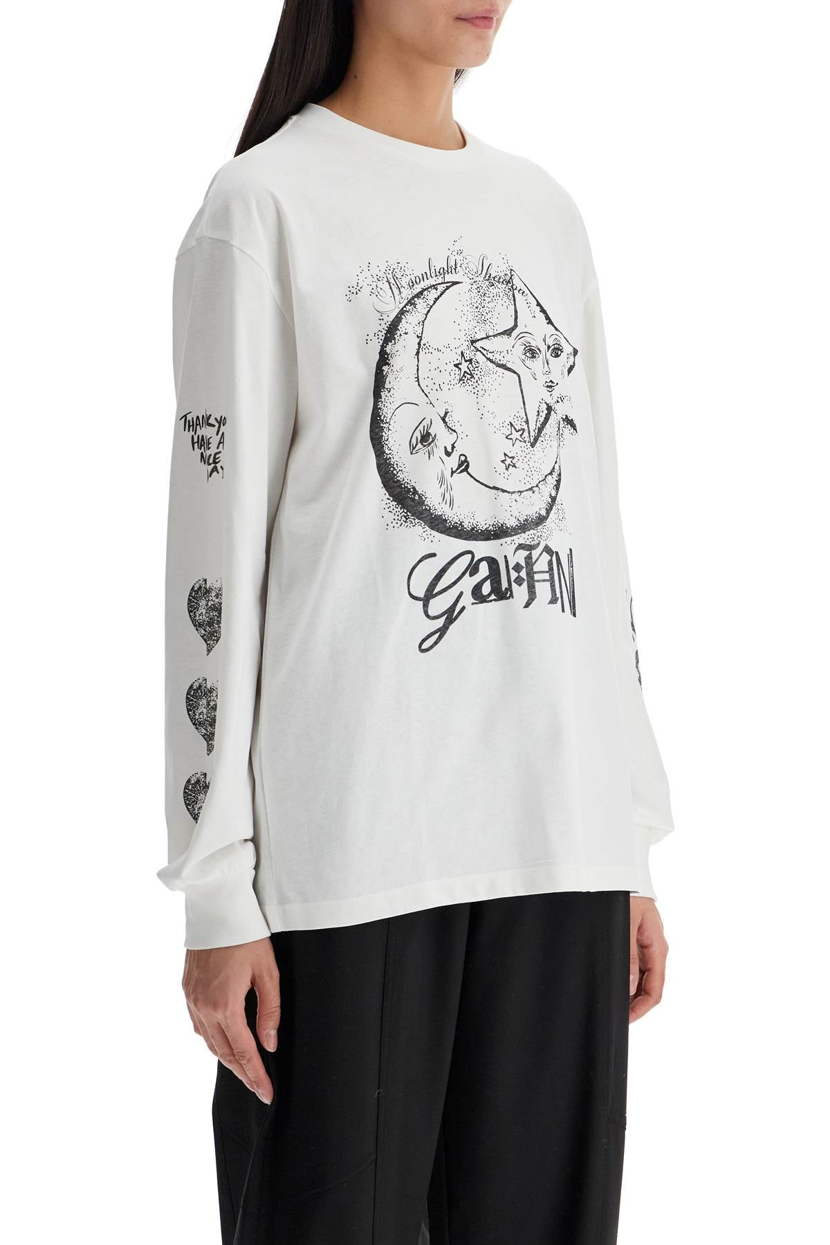 Long-sleeved T-shirt With Graphic Print  - White