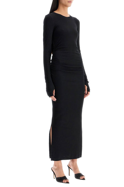 Long Ribbed Jersey Dress With Nine Words  - Black