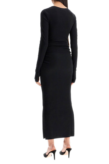 Long Ribbed Jersey Dress With Nine Words  - Black