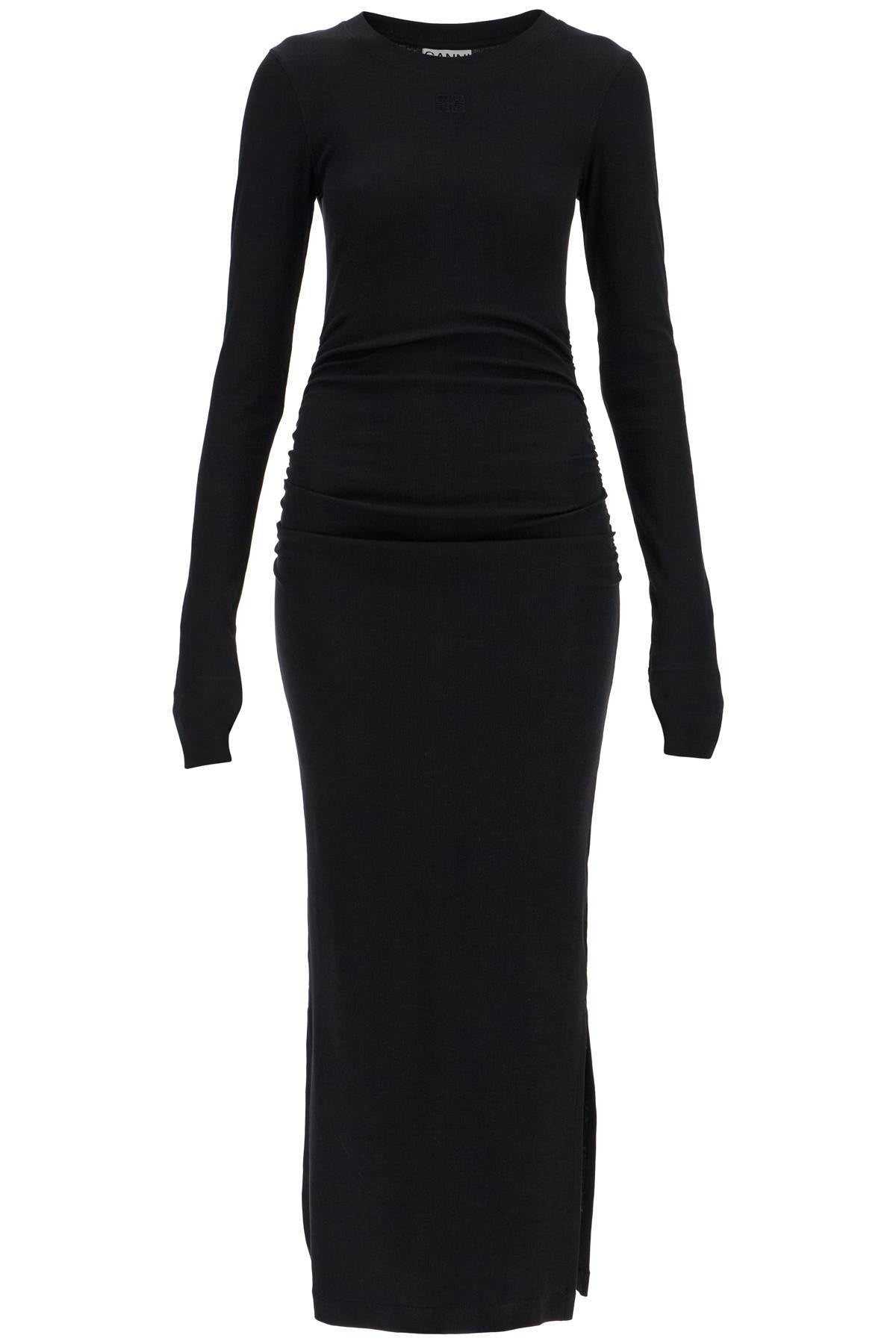 Long Ribbed Jersey Dress With Nine Words  - Black