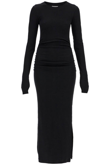 Long Ribbed Jersey Dress With Nine Words  - Black