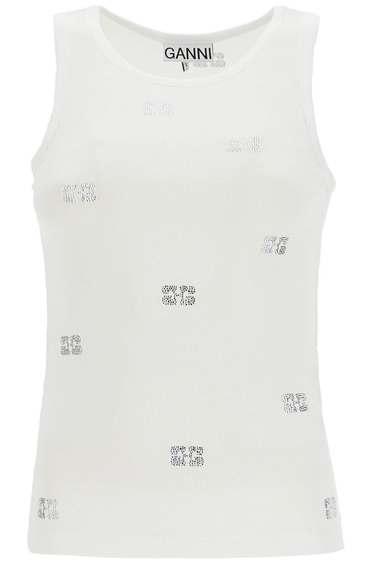 Tank Top With Micro Rhinest  - White