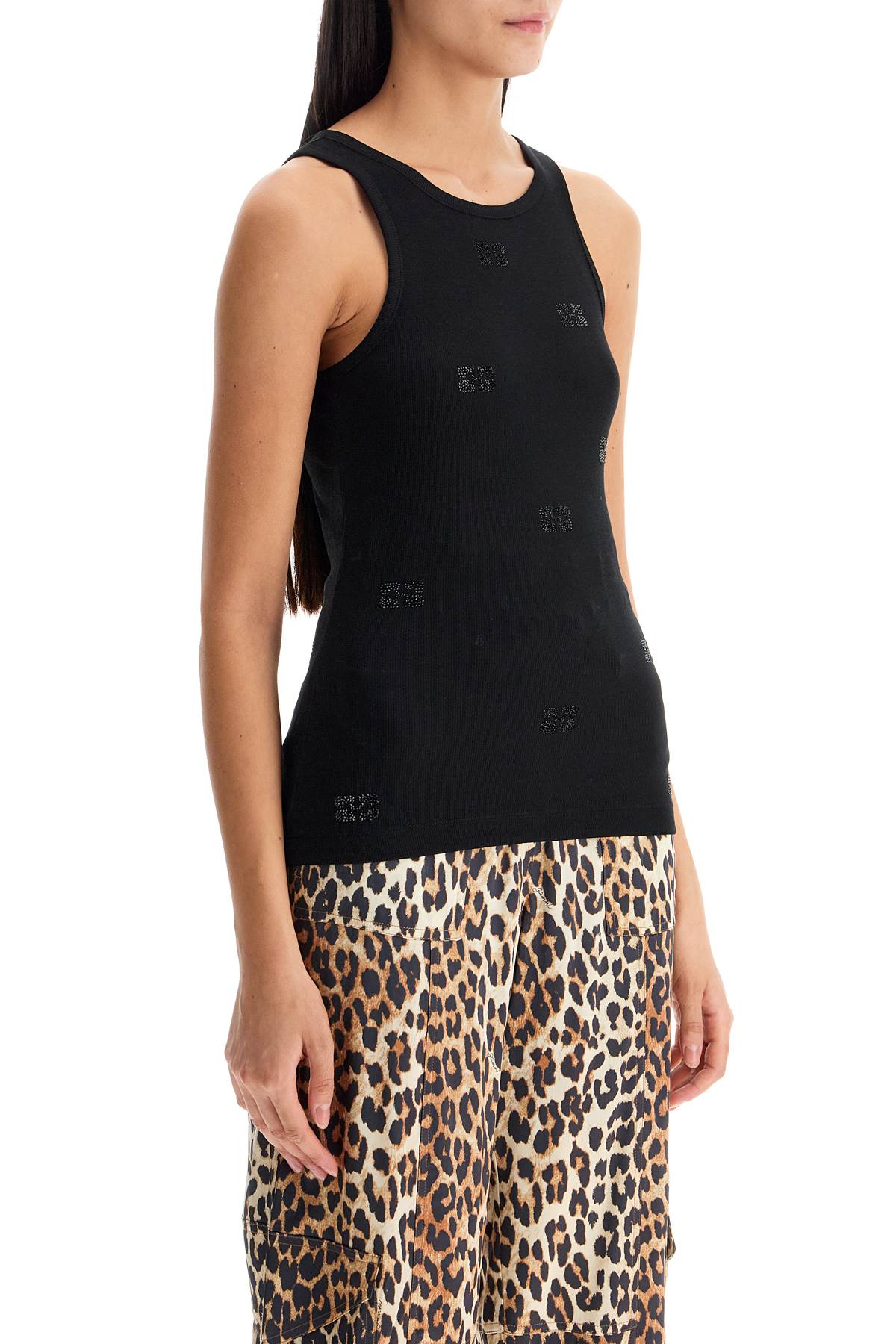 'tank Top With Rhinestone Logo  - Black