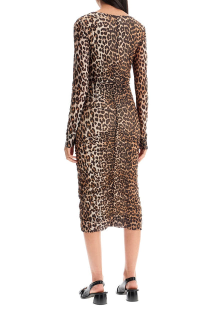 'animal Print Midi Dress In Mesh  - Beige