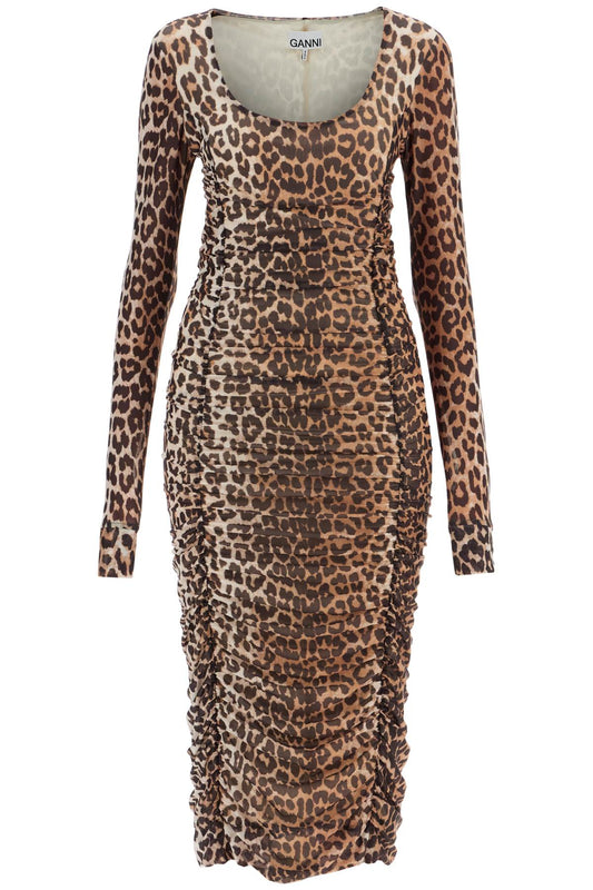 'animal Print Midi Dress In Mesh  - Beige