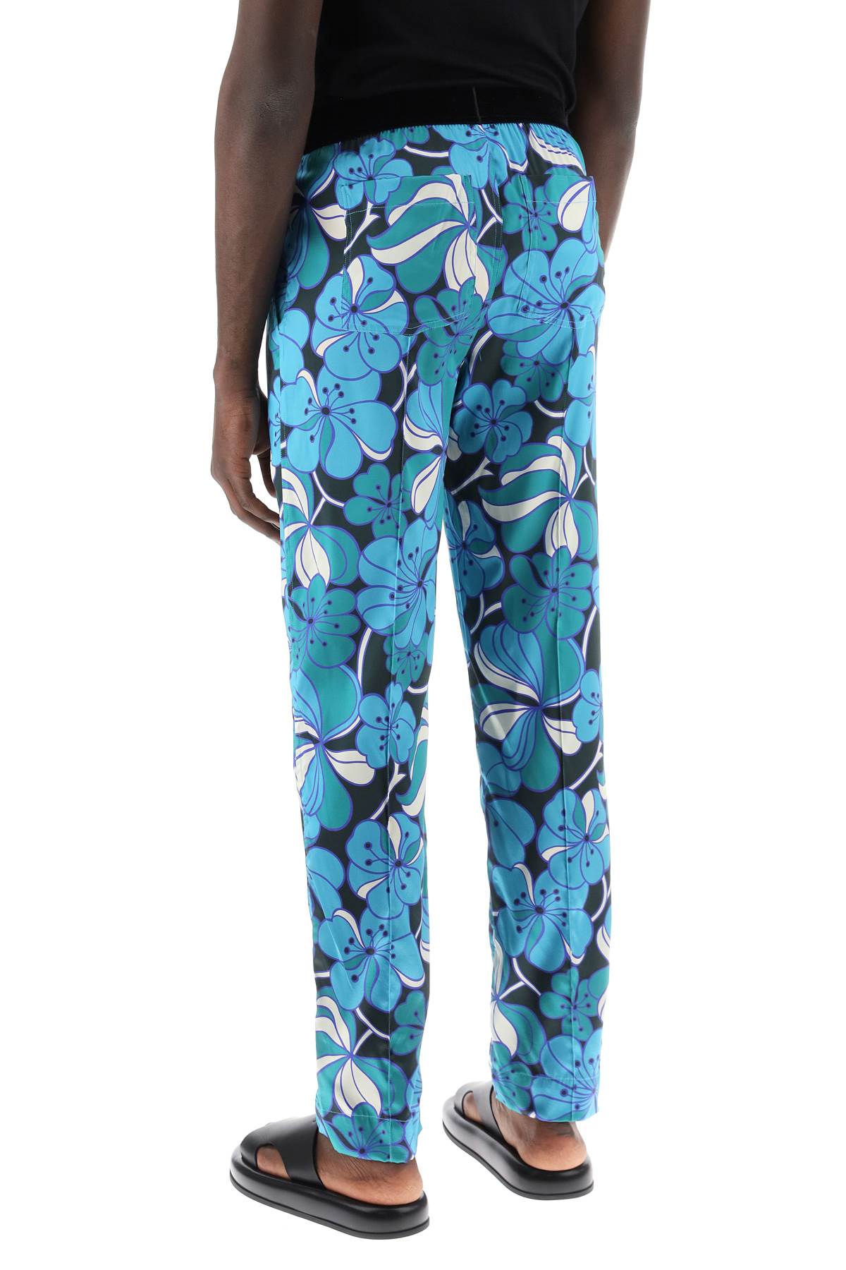 Pajama Pants In Floral Silk  - Blue