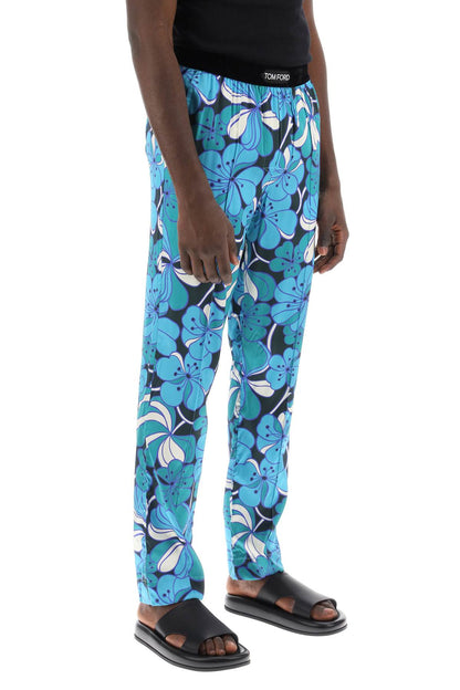 Pajama Pants In Floral Silk  - Blue