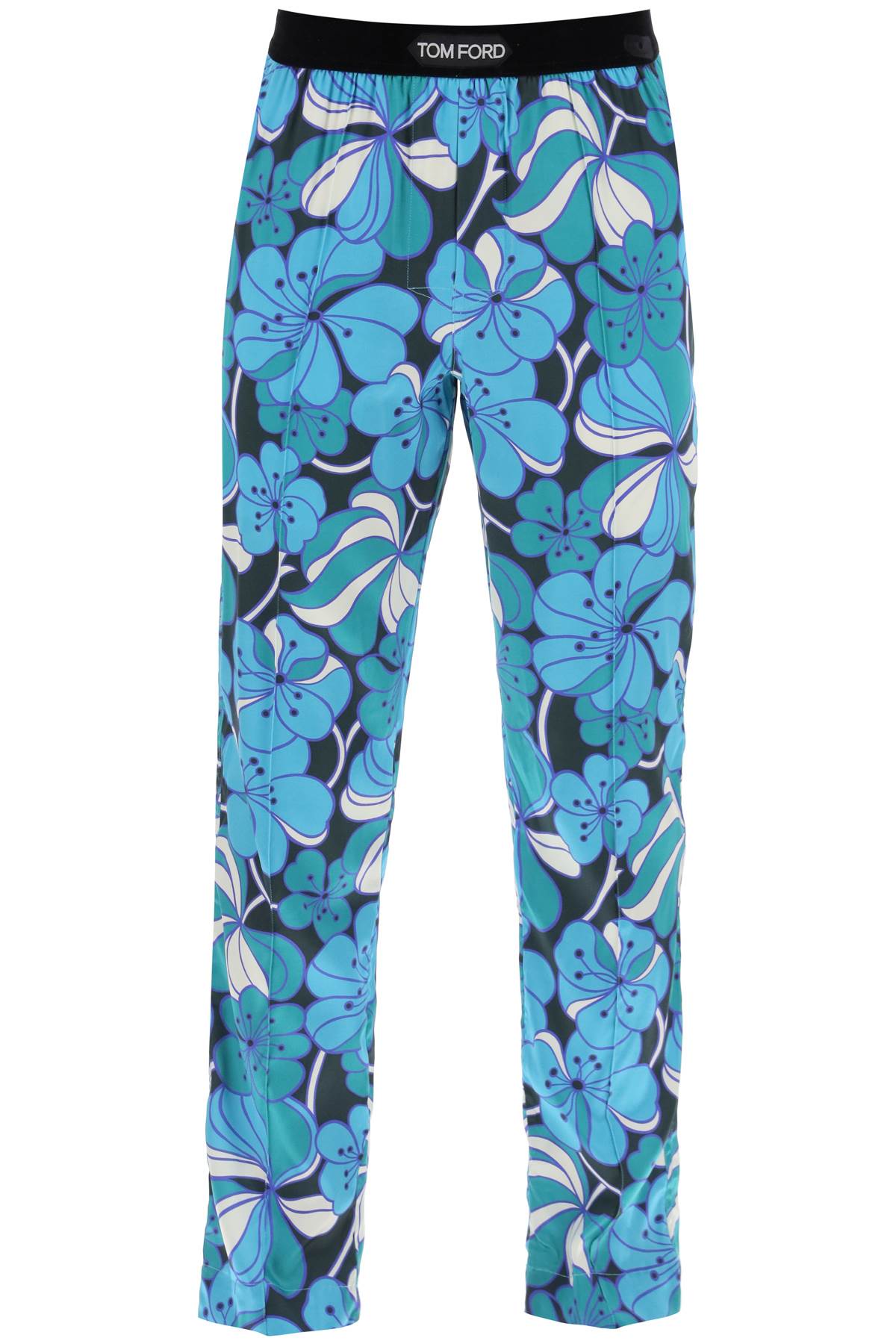 Pajama Pants In Floral Silk  - Blue