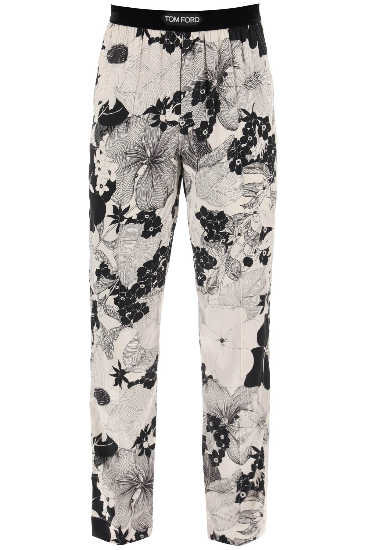 Pajama Pants In Floral Silk  - Neutro