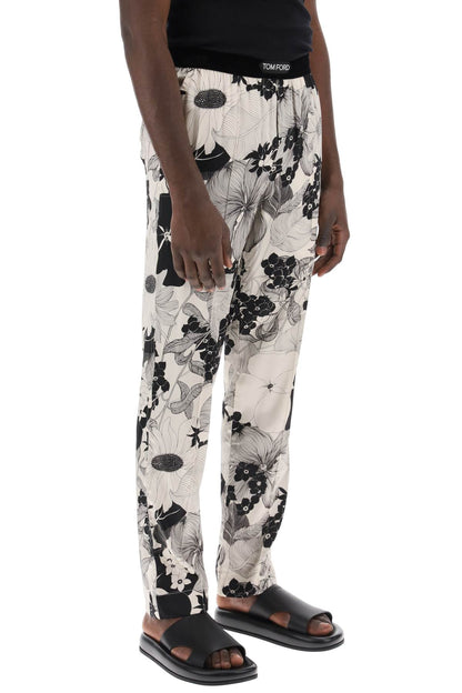 Pajama Pants In Floral Silk  - Neutro