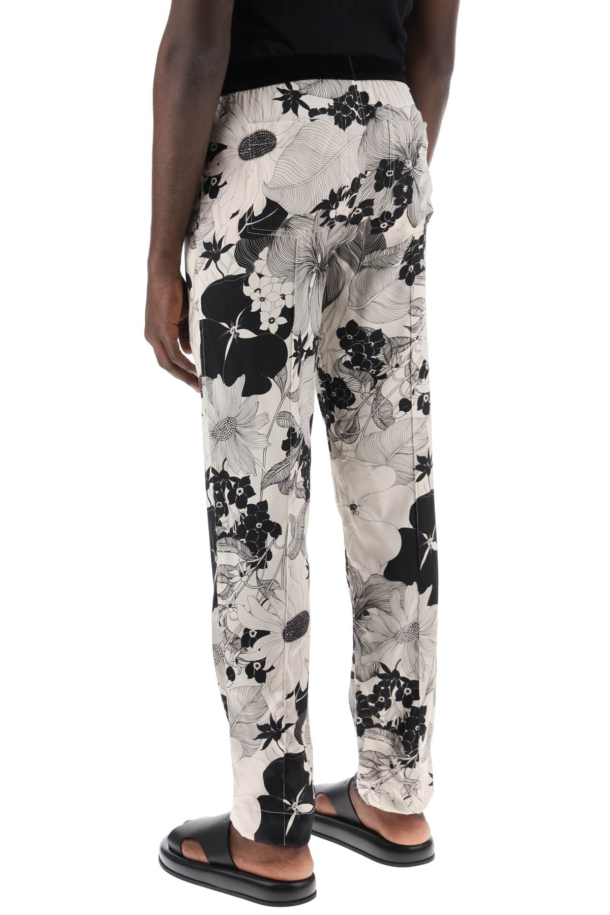 Pajama Pants In Floral Silk  - Neutro