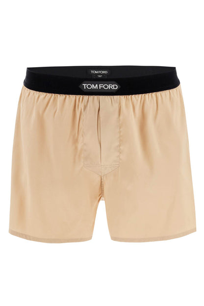 Silk Boxer Shorts  - Beige