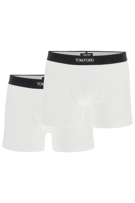 Cotton Bi-pack Boxer Briefs With Logo Band  - White