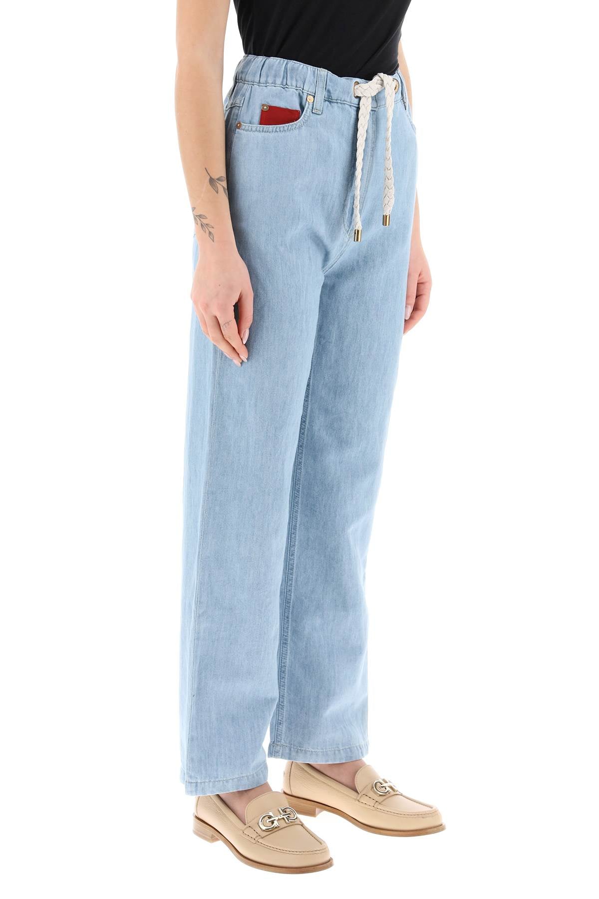 Drawstring Jeans In Light Denim  - Celeste