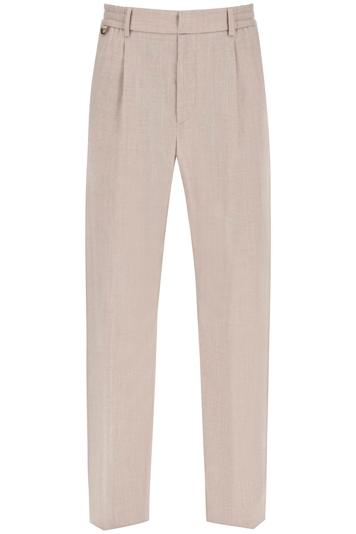 Single Pleat Wool Silk Trousers  - Beige