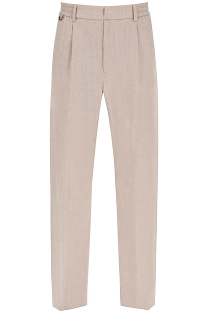 Single Pleat Wool Silk Trousers  - Beige