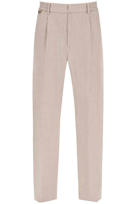 Single Pleat Wool Silk Trousers  - Beige