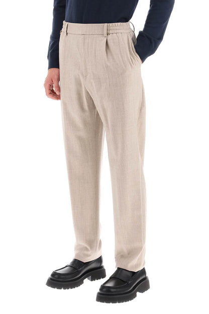 Single Pleat Wool Silk Trousers  - Beige