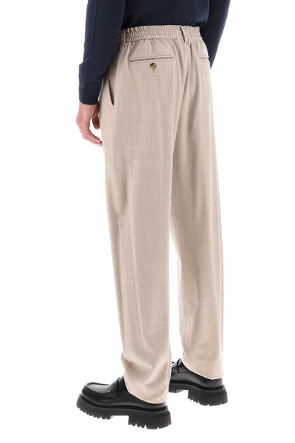 Single Pleat Wool Silk Trousers  - Beige