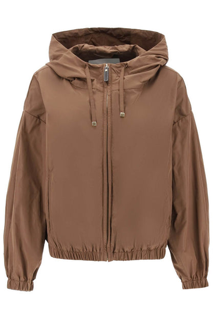 Technical Taffeta Hooded Jacket  - Brown