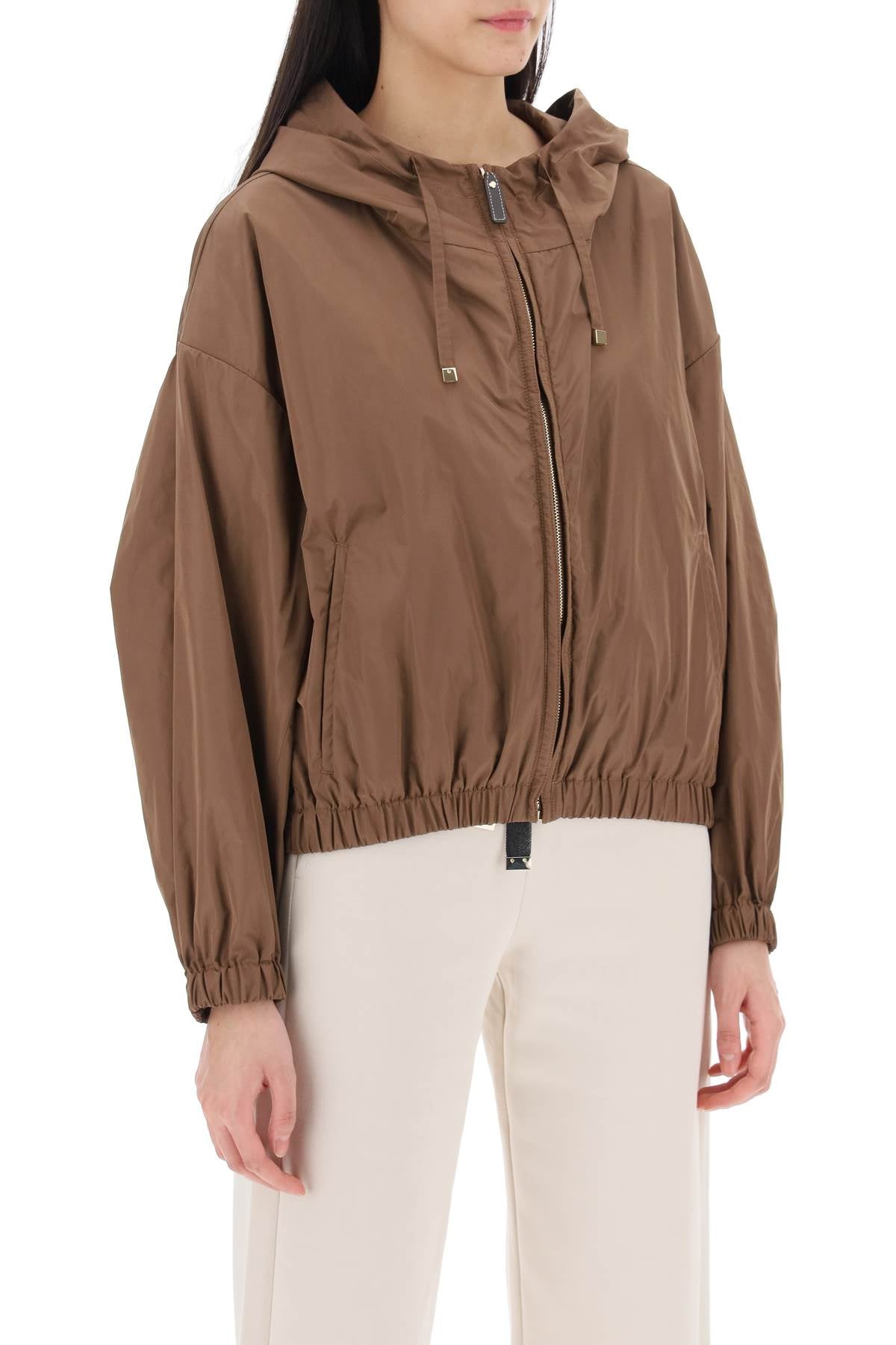 Technical Taffeta Hooded Jacket  - Brown