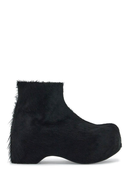 'long-haired Chunky Ankle Boots  - Black