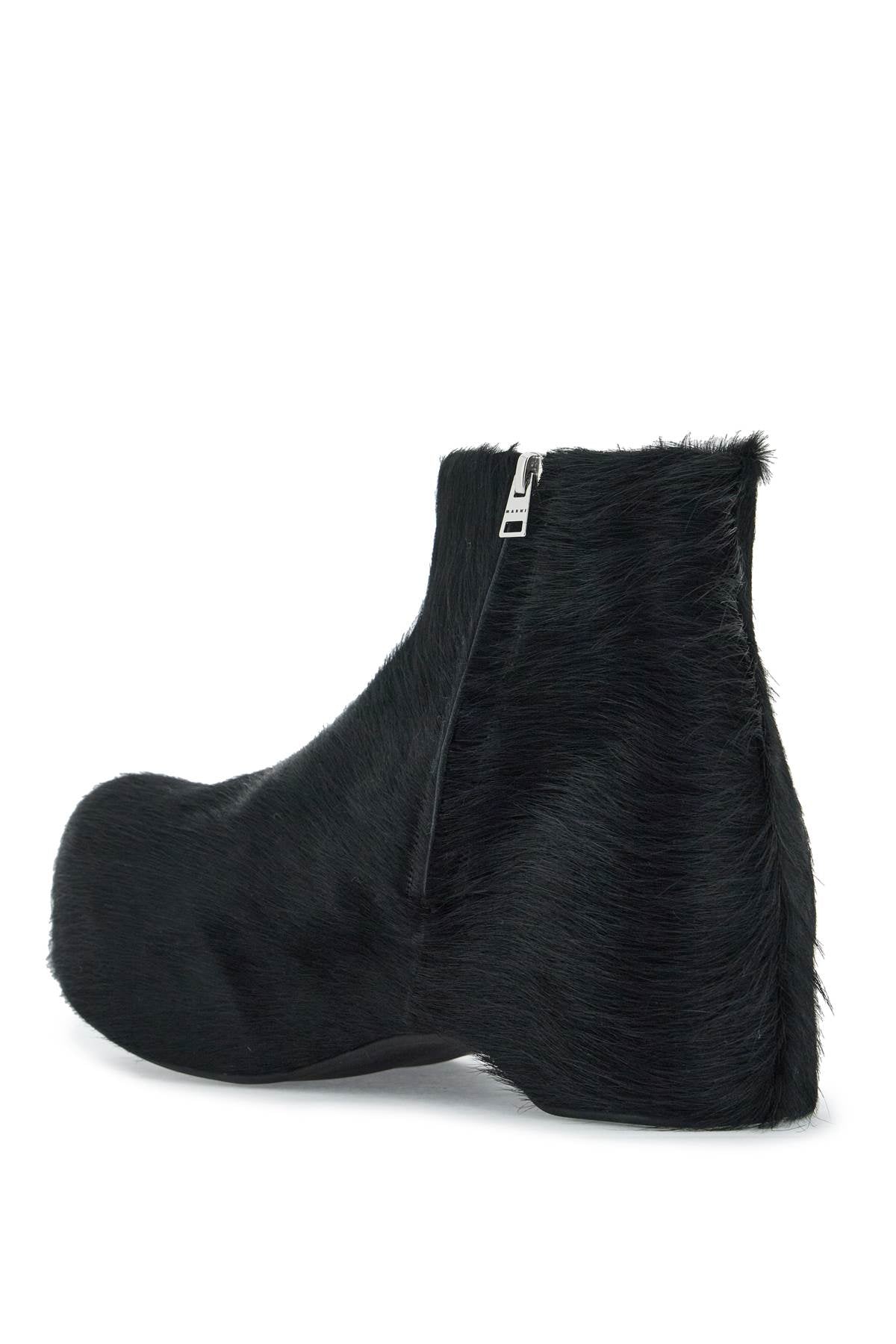 'long-haired Chunky Ankle Boots  - Black