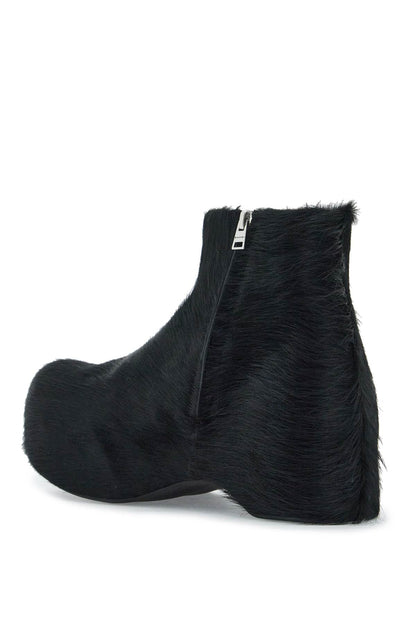 'long-haired Chunky Ankle Boots  - Black