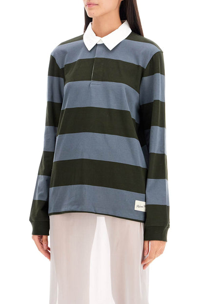 Long-sleeved Striped Polo Shirt For  - Khaki