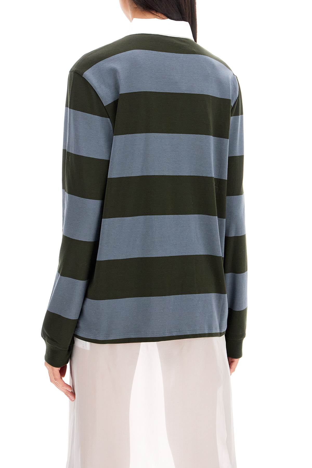 Long-sleeved Striped Polo Shirt For  - Khaki