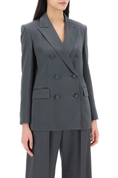 Teiera Satin Double-breasted Blazer  - Grey