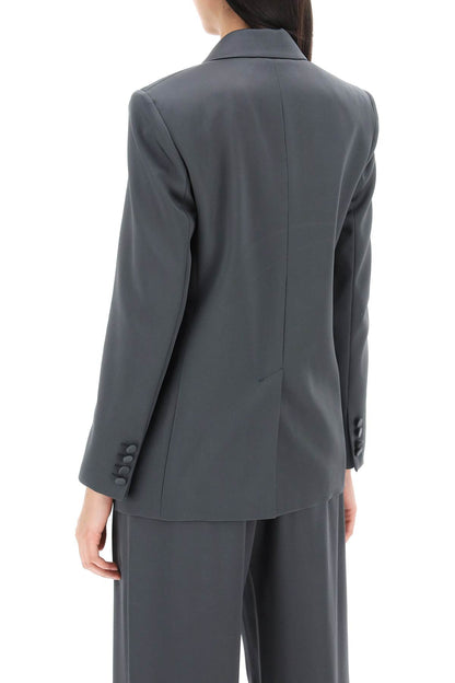 Teiera Satin Double-breasted Blazer  - Grey