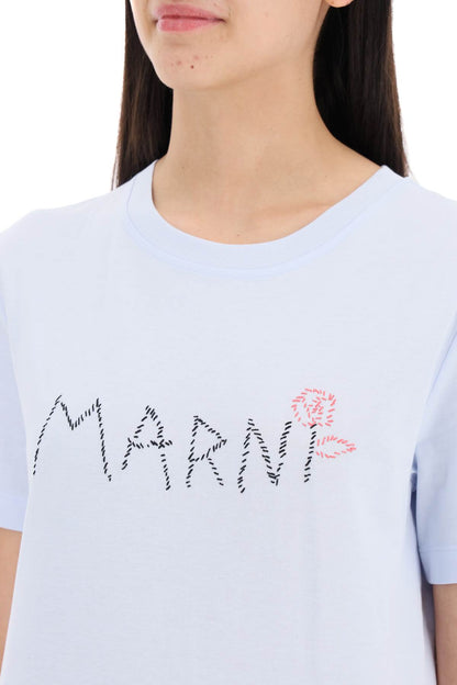 Hand-embroidered Logo T-shirt  - Light Blue