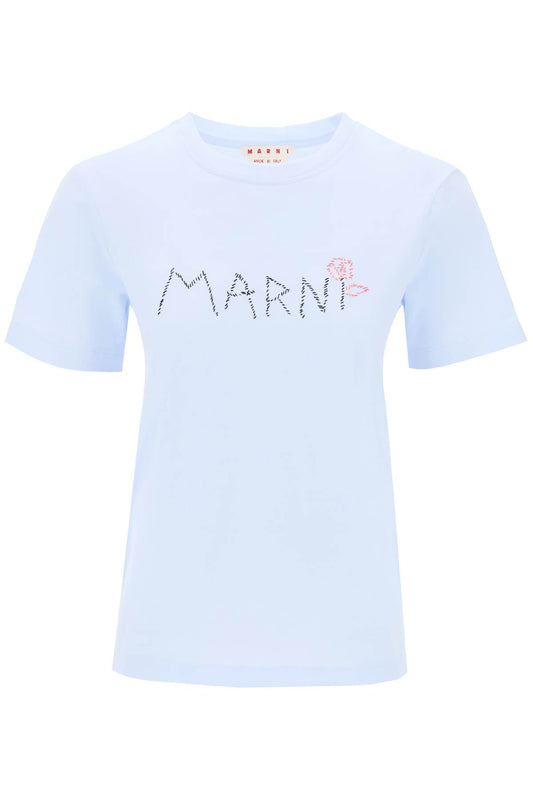 Hand-embroidered Logo T-shirt  - Light Blue