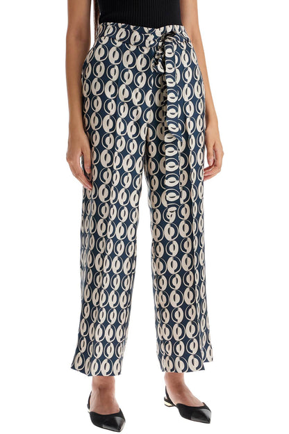 Timeb Cropped Pants In Printed Silk  - Blue