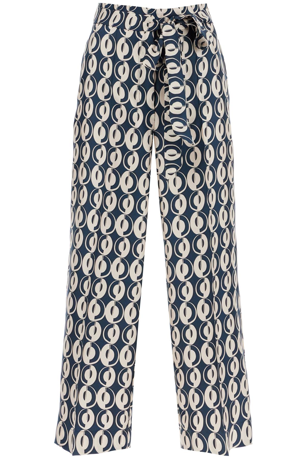 Timeb Cropped Pants In Printed Silk  - Blue