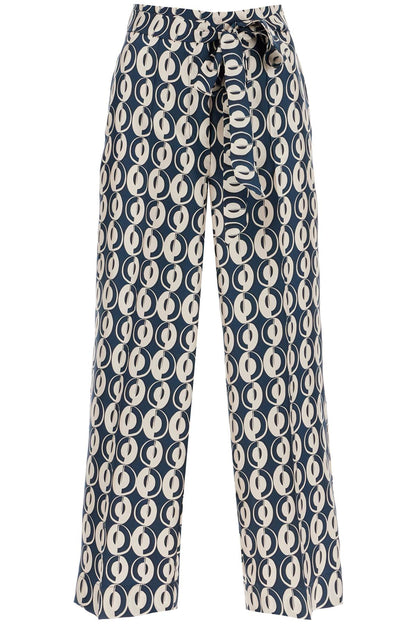 Timeb Cropped Pants In Printed Silk  - Blue